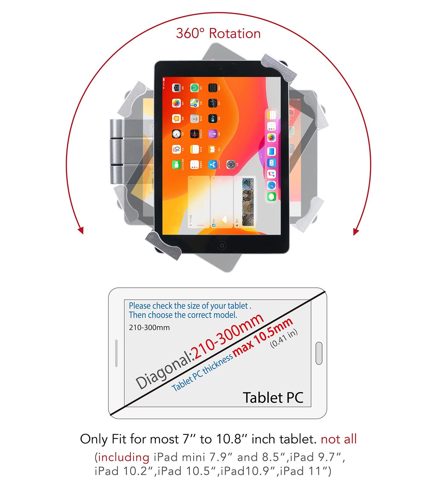 Tablet Wall Mount fold Holder for 7 to11 Tablet, with Lock | Extend Adjustabl...