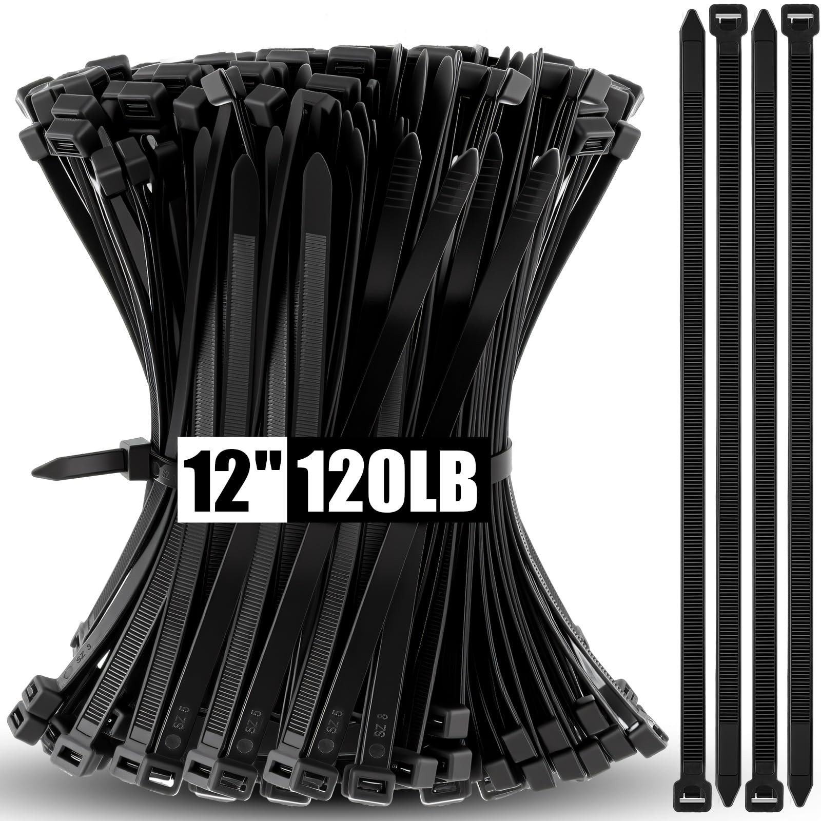1000 Pcs 12 Inch Zip Ties Heavy Duty 120 Lbs Tensile Strength Black Nylon Wir...