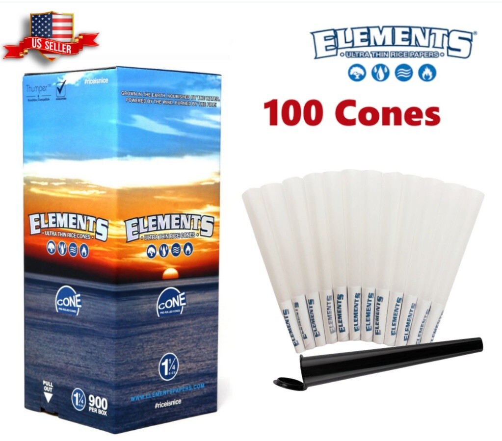 Elements Ultra Thin Rice Cones 1 1/4 Size 100 Pack & Tube