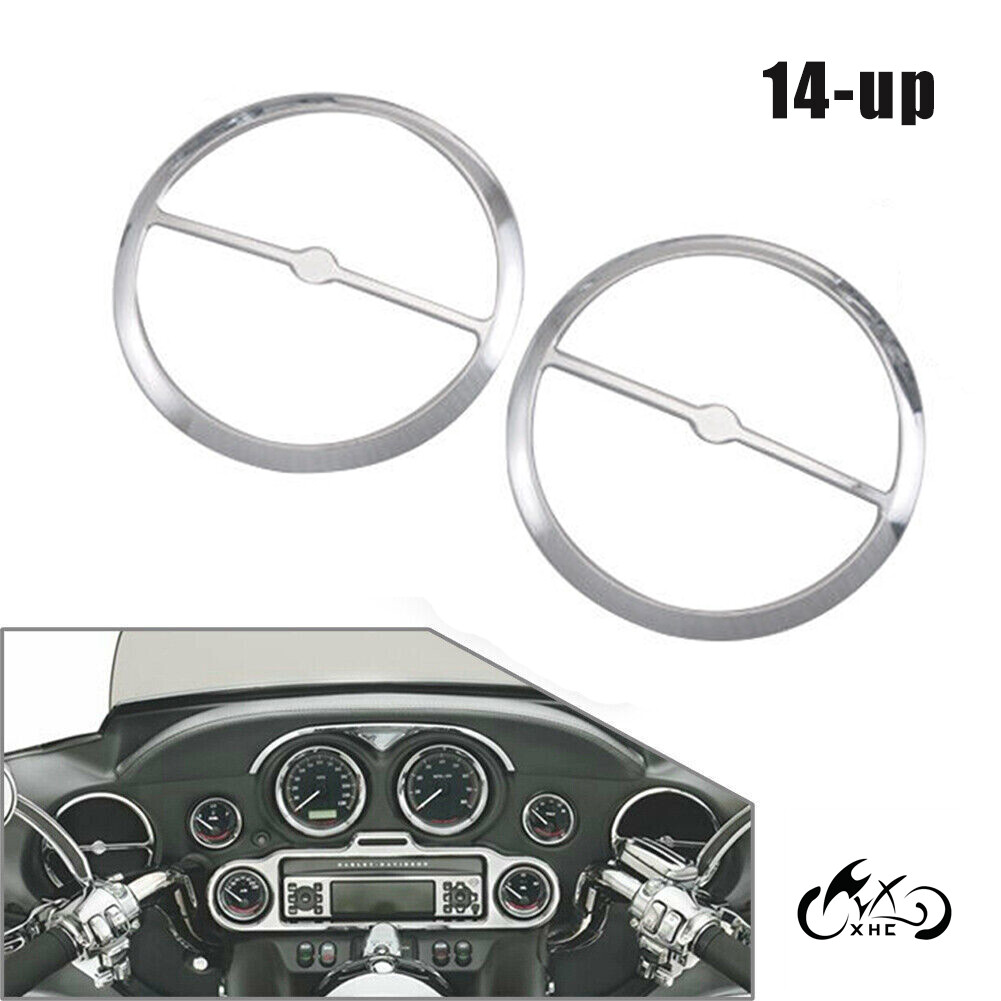 Chrome Front Speaker Trim Grill Cover For Harley Electra Glide FLHT FLHTCU 14-23