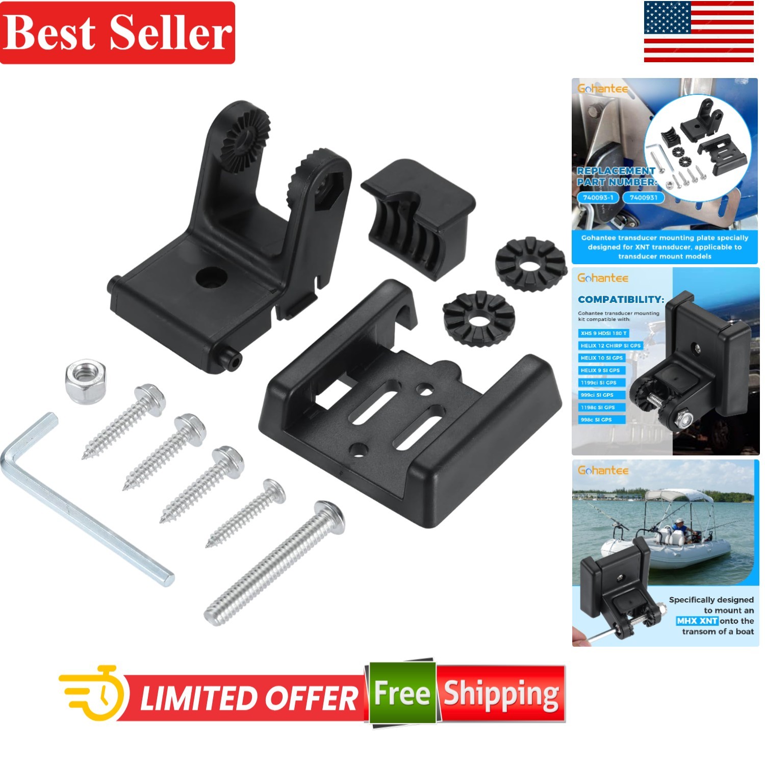 Transducer Mounting Plate Compatible with Lowrance XNT Humminbird Helix 9 20 ...