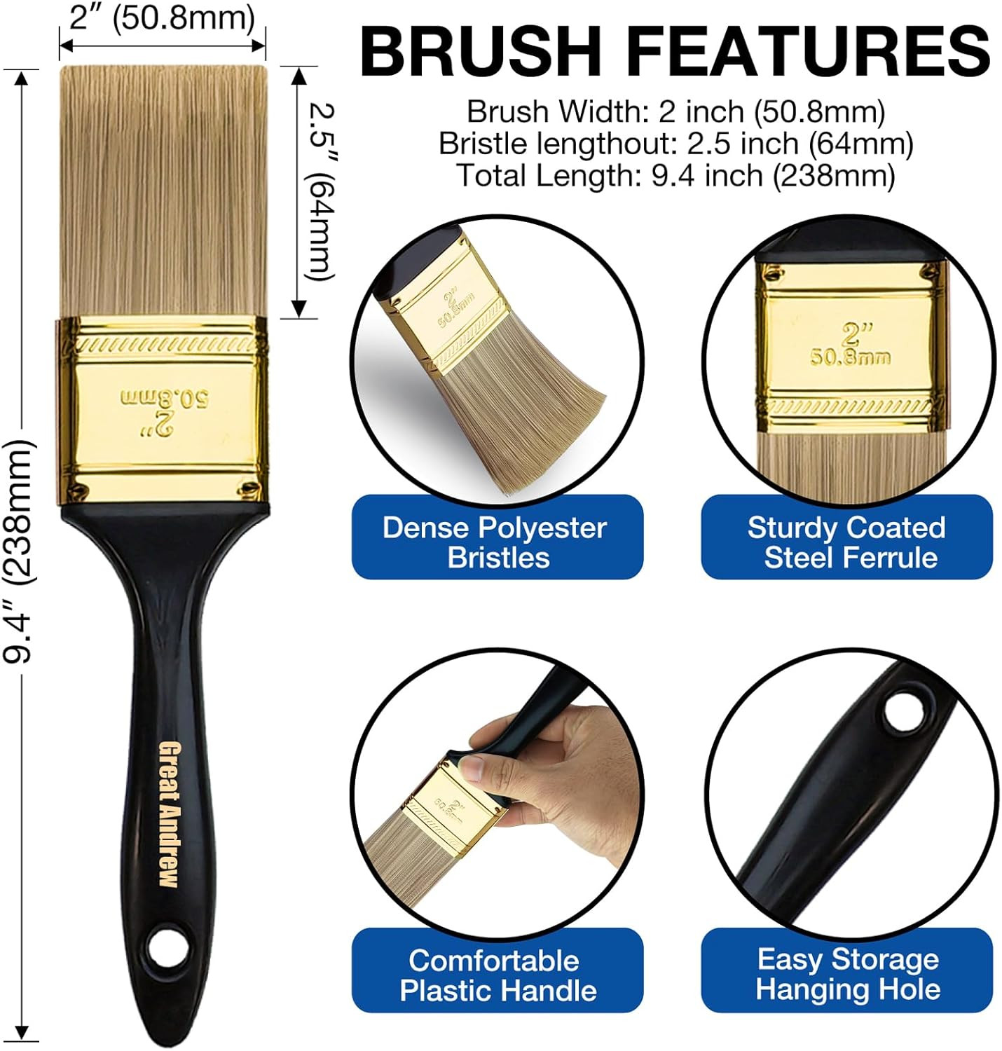 Great Paint Brushes 10 PCS 2 Bulk Paint Brush Pack Multi Use Flat Paint Brus
