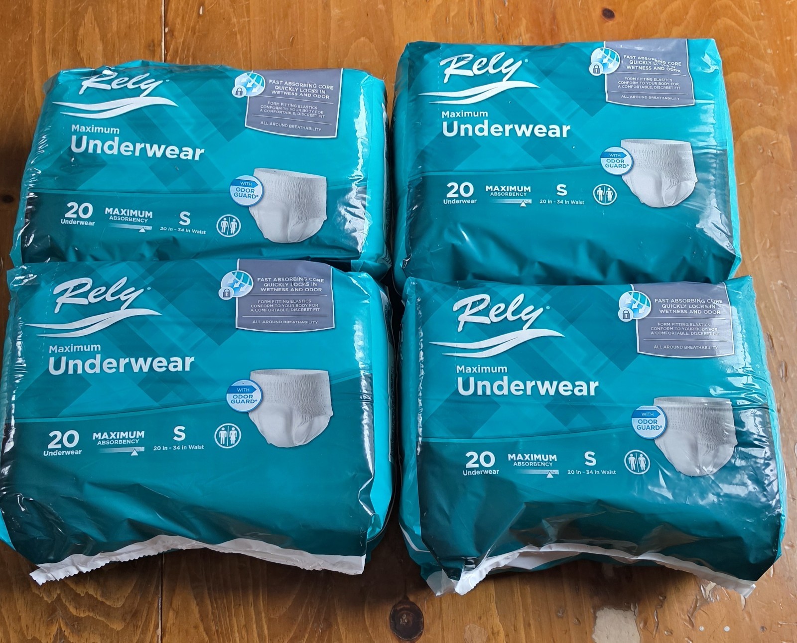 Rely Maximum Absorbency Underwear size Small 20" x 31" - 4x20 count (80 total)