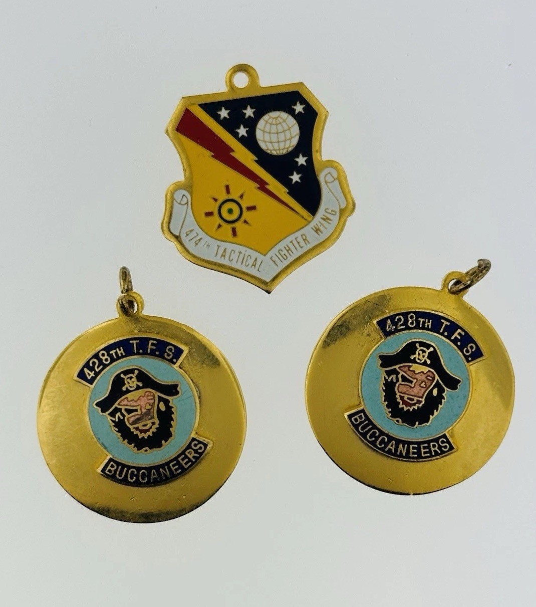 Vintage 1980s Tactical Fighter Squadron TFS USAF Necklace Pendants Lot Of 3