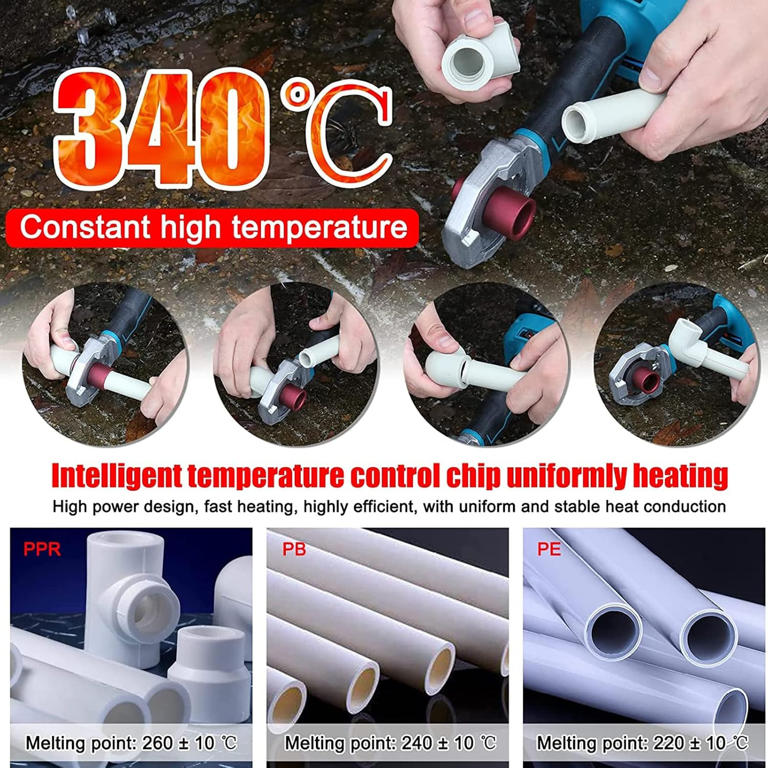 Plastic Water Pipe Welder, Cordless Handheld Socket Fusions Welder Kit, Recharge