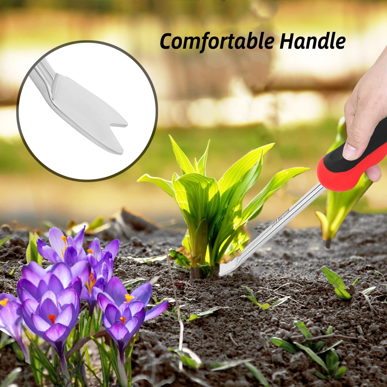 KLDOLLAR Weed Puller Tool, Dandelion Weeder Tool with Soft Handle, Red