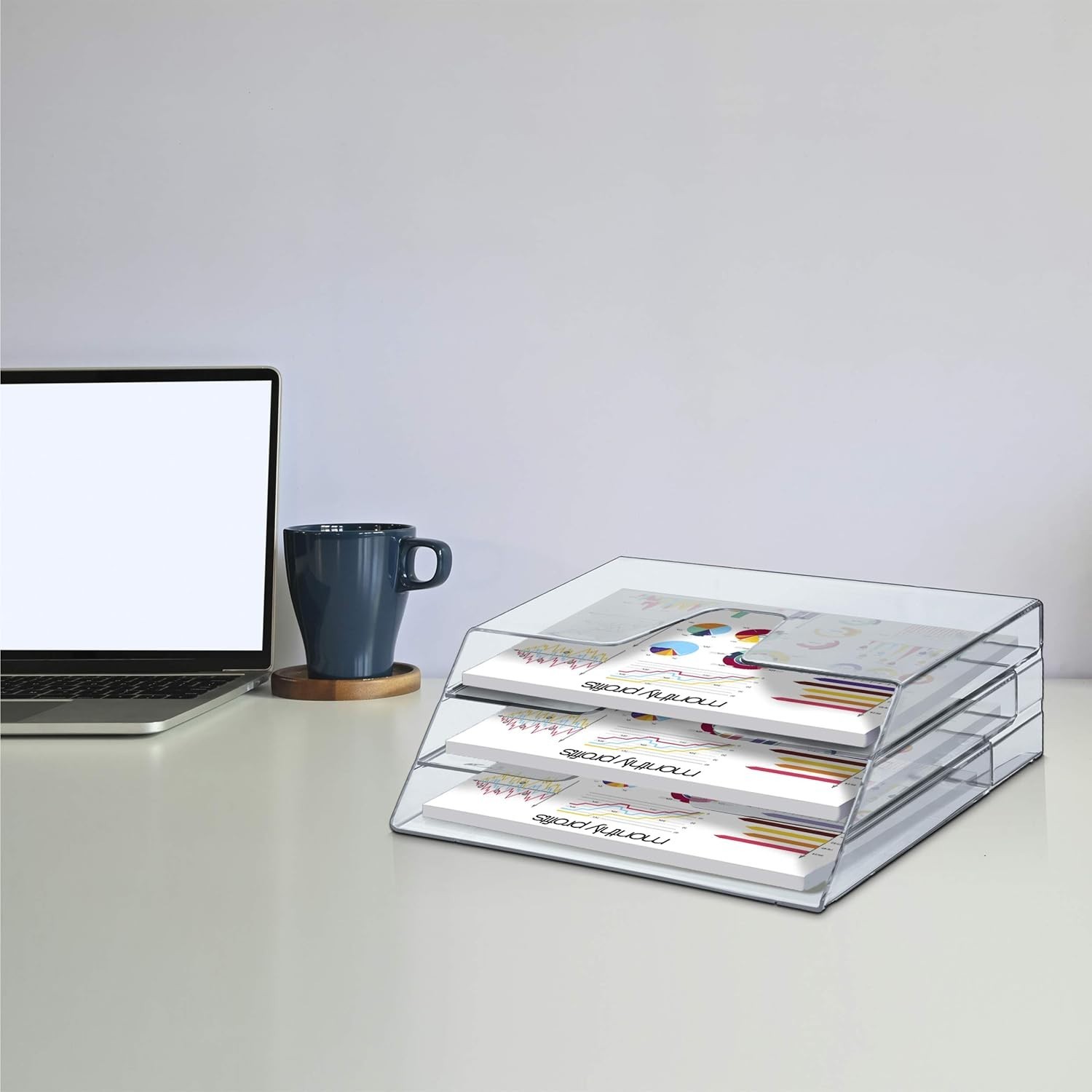 Horizontal Triple File Folder Organizer Sorter, Letter Size, Clear | 3 compar...