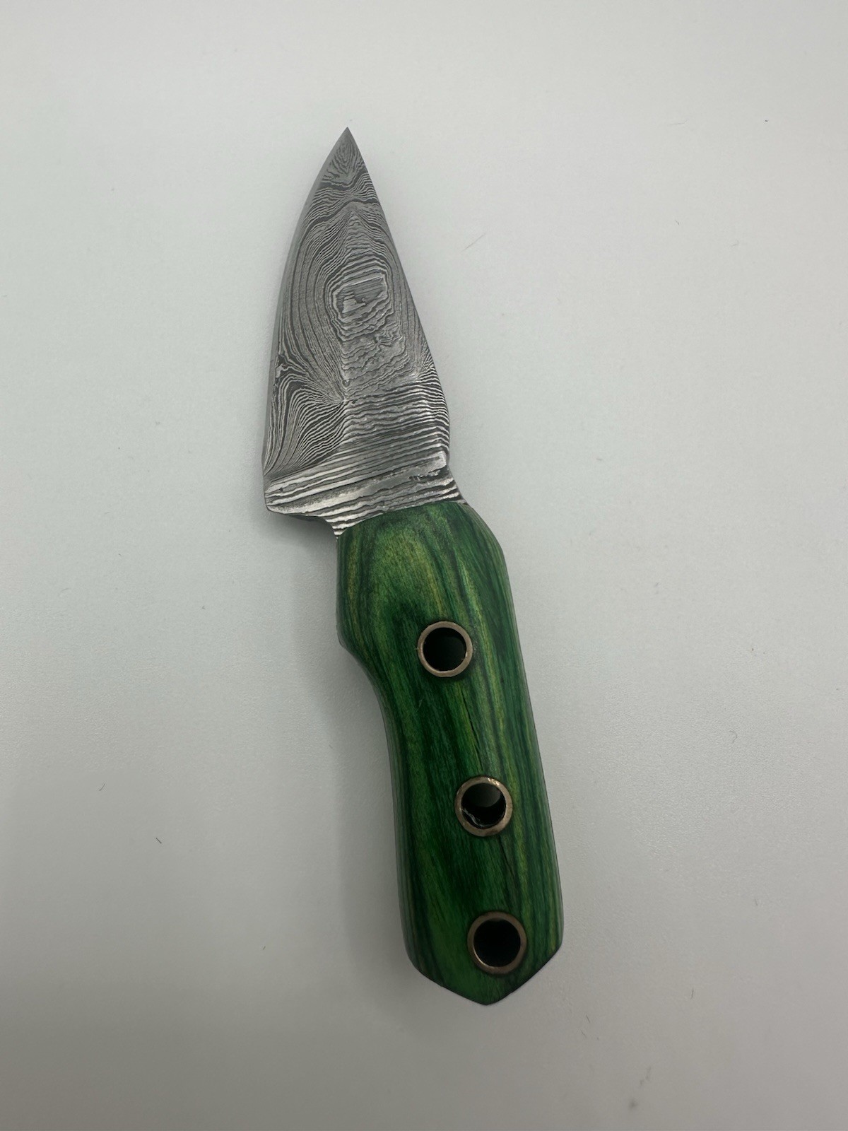 Damascus Mini Fixed Blade Knife 3.5” Green Handle