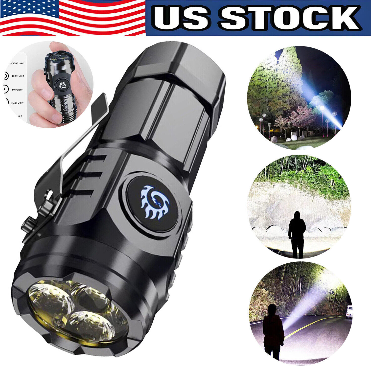 Mini Small LED Flashlight Super Bright Torch Tactical Lamp USB Rechargeable US!!