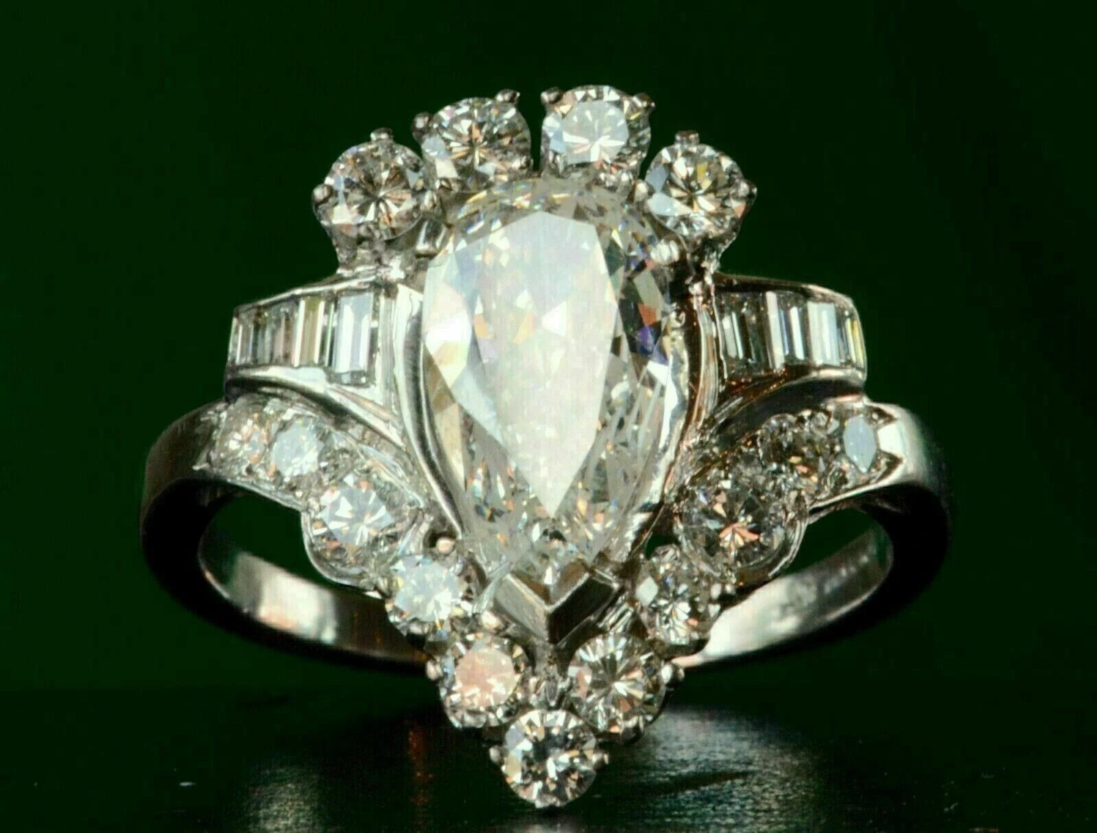 3Ct Pear Cut Lab Created Diamond Engagement Ring 14K White Gold Plated