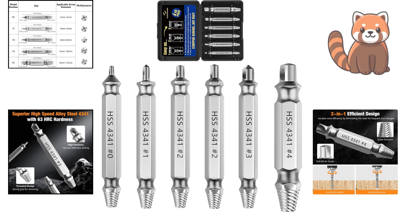 Compact 6 PCS Extractor Tool Set - High-Speed Steel Remover for Damaged Screws