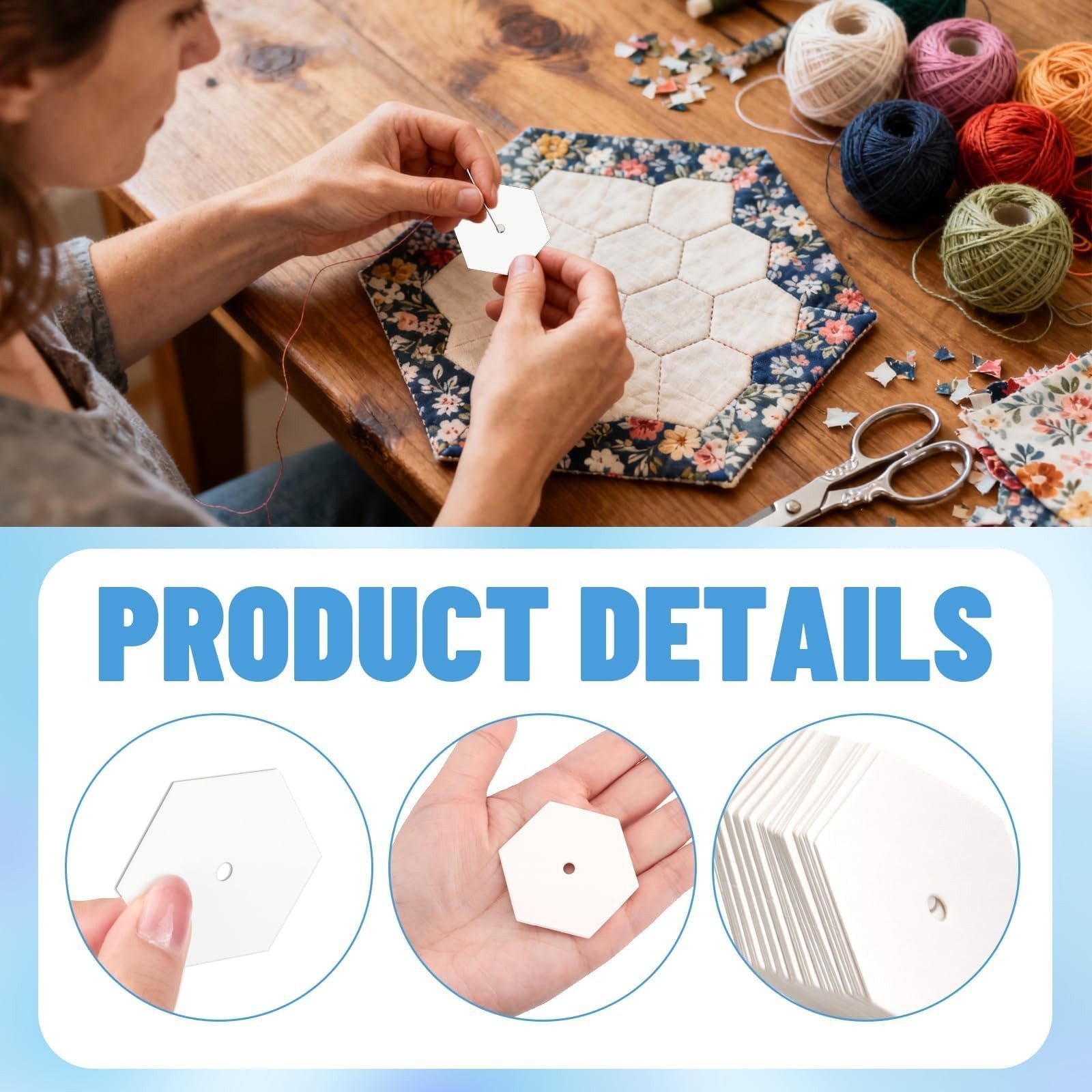 2000 PCS 1 Inch White Hexagon Piecing Paper Templates Quilting Patchwork