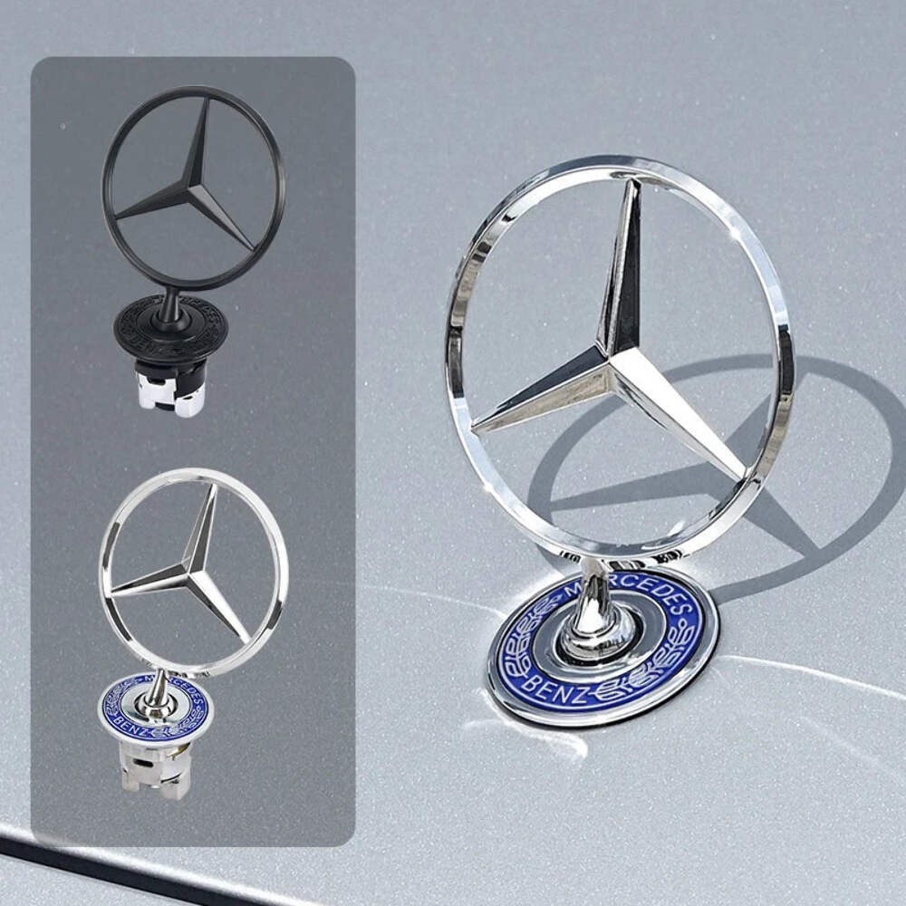 Car Bonnet Label Badge 3D Star Zinc Alloy Car Front Hood Emblem Mercedes Benz W2