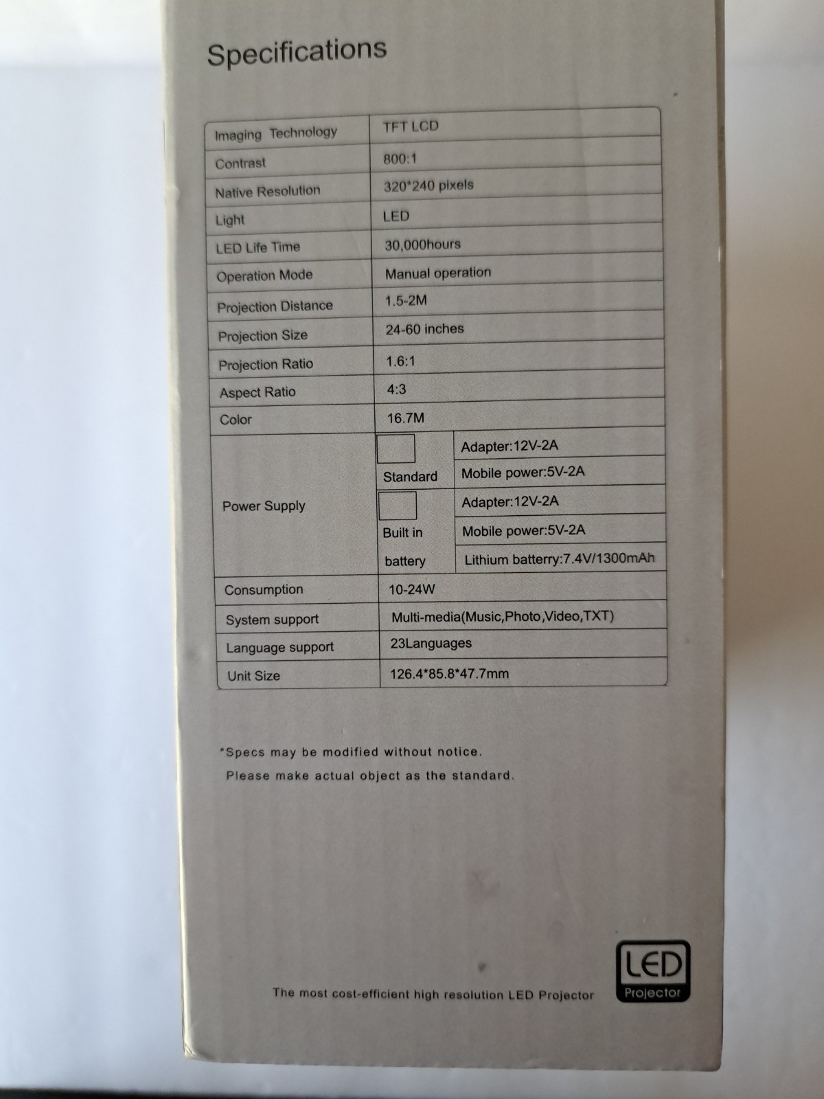 LED Projector Model LED Display Desktop Projector, White/Black Color
