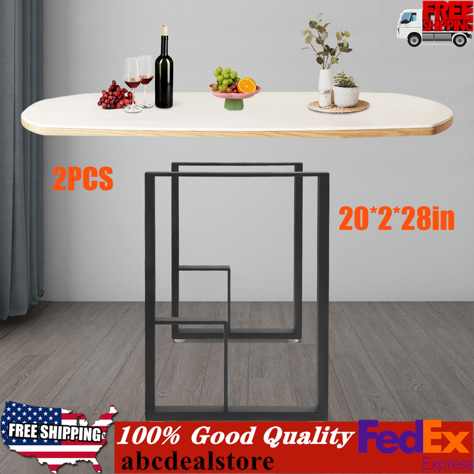 2pcs Metal Table Legs Furniture Legs Square Reinforced With Foot Pads 20*2*28 In