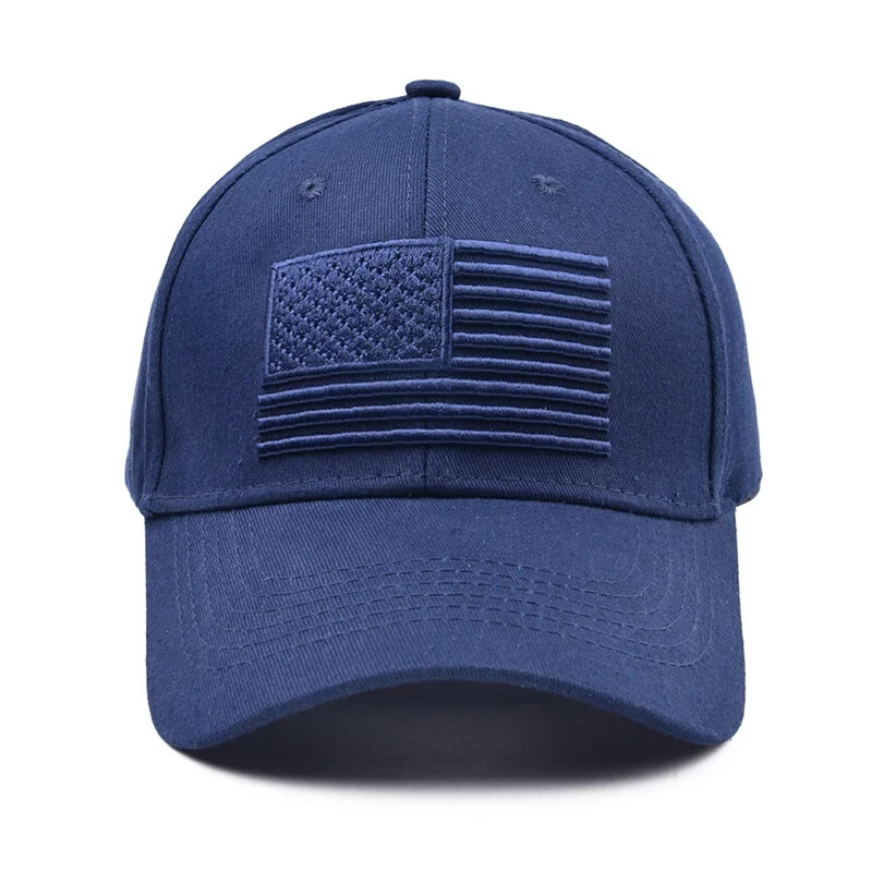 Navy Blue American Flag Embroidered Baseball Cap - US Flag Hat Adjustable