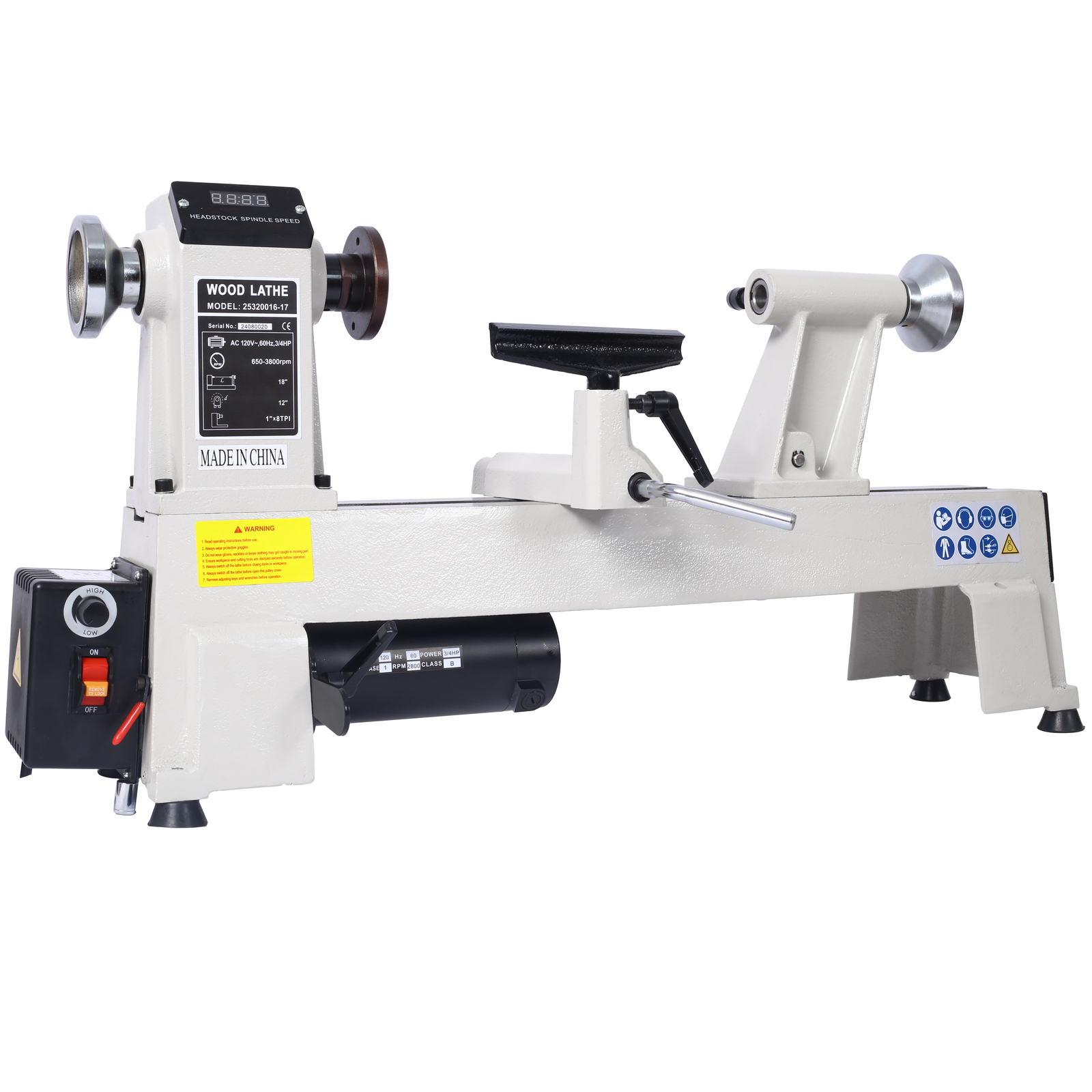 12" x 18" Wood Lathe Benchtop Wood Lathe Machine 3/4 HP 650-3800 RPM Woodturning