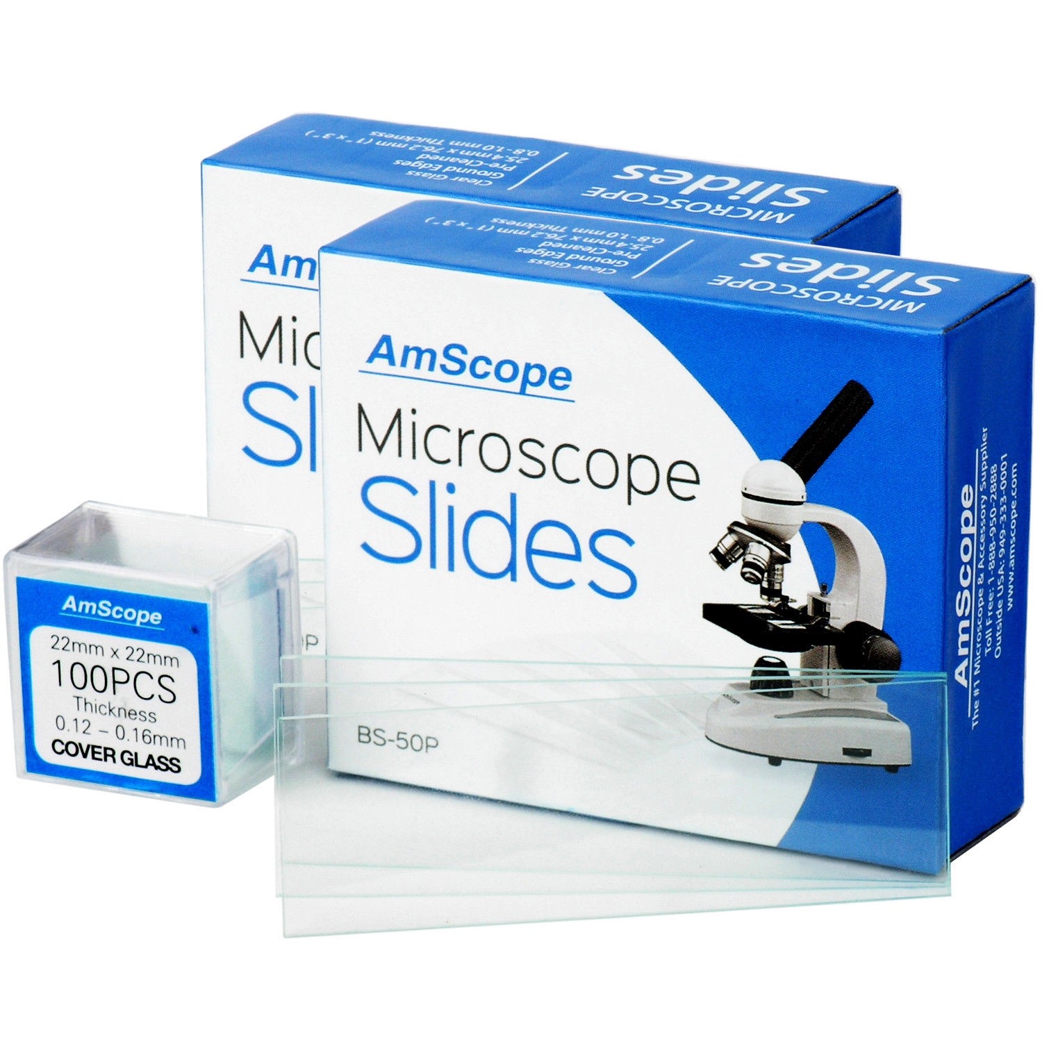 AmScope 100 Pre-Cleaned Blank Microscope Slides + 100 22x22mm Square Cover Glass