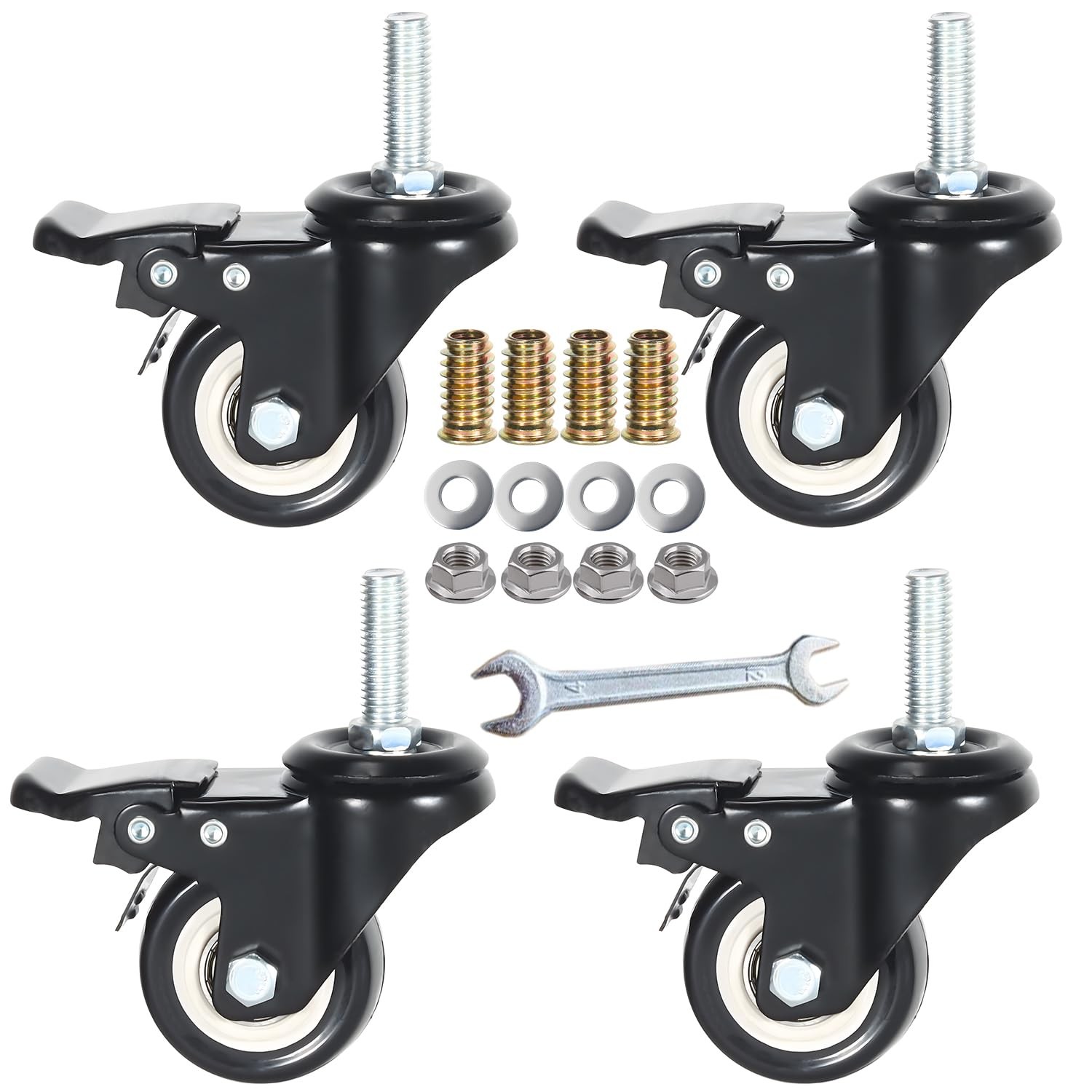 DICASAL 2" M10*30 Stem Casters Double Brake 4 Pk