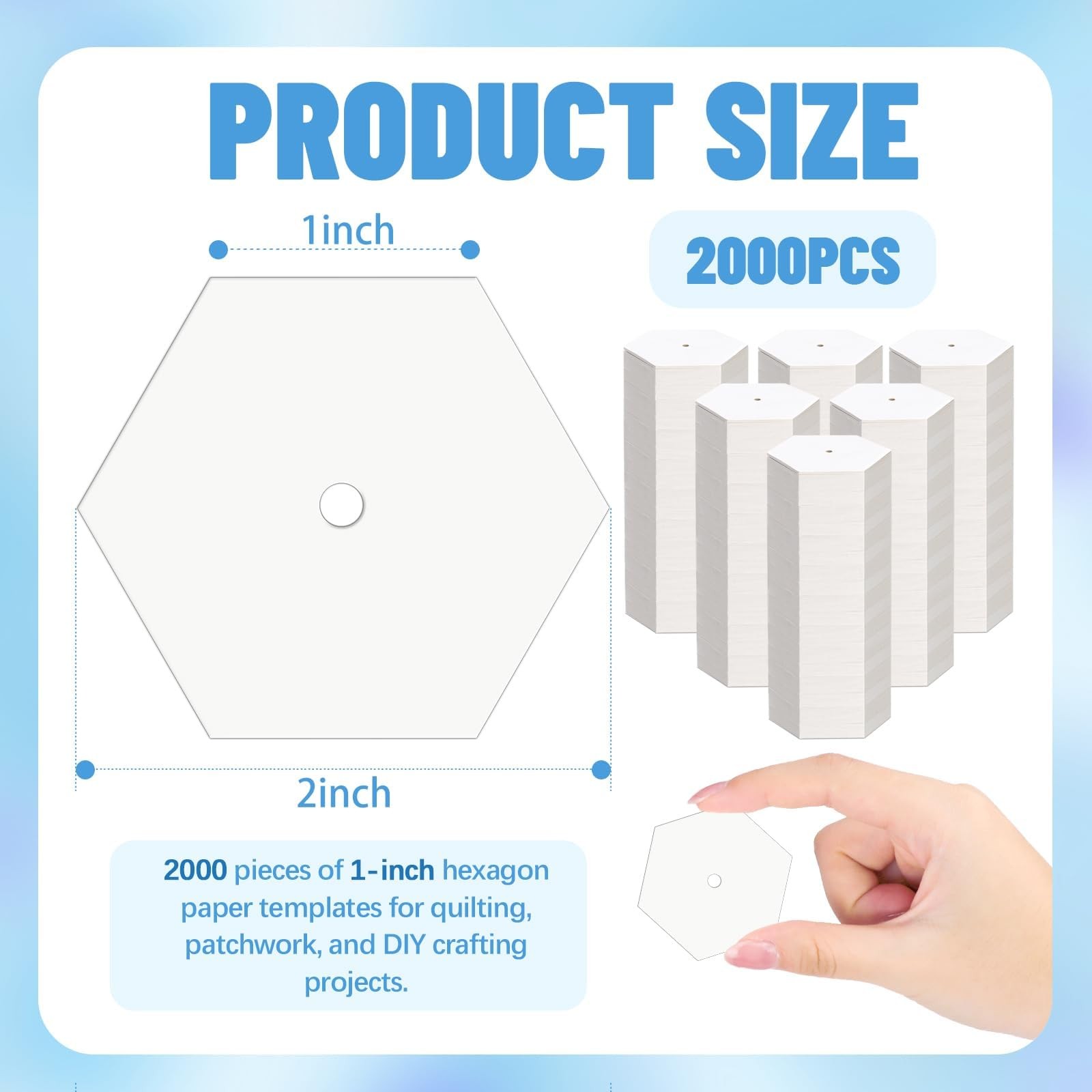 2000 PCS 1 Inch White Hexagon Piecing Paper Templates Quilting Patchwork