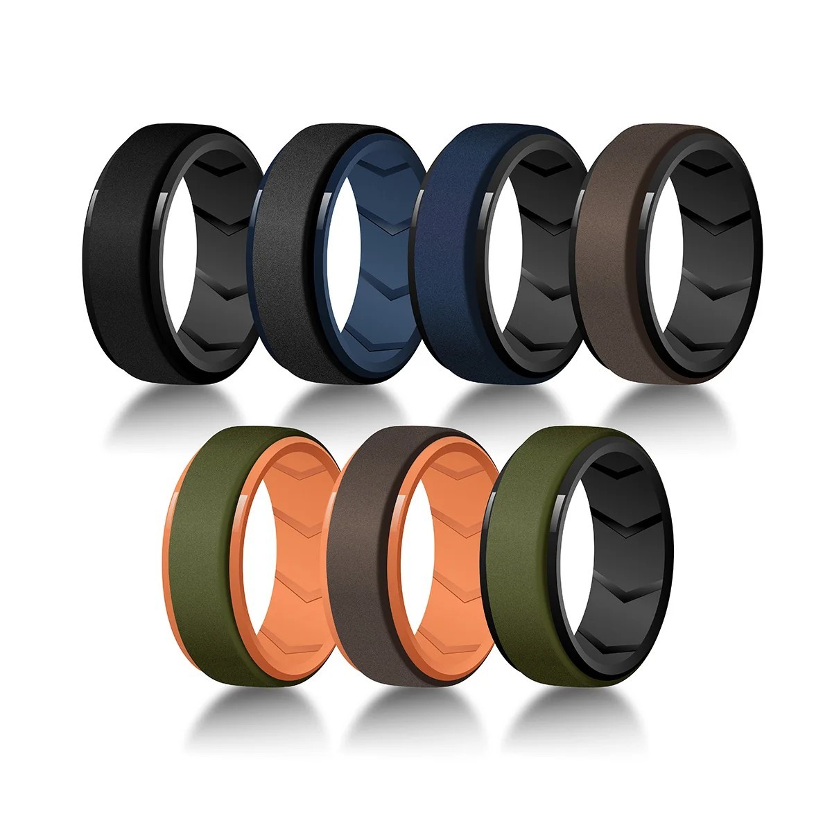 7 Pack Silicone Wedding Bands Men 8mm Rubber Rings Sport Fitness Multi Color