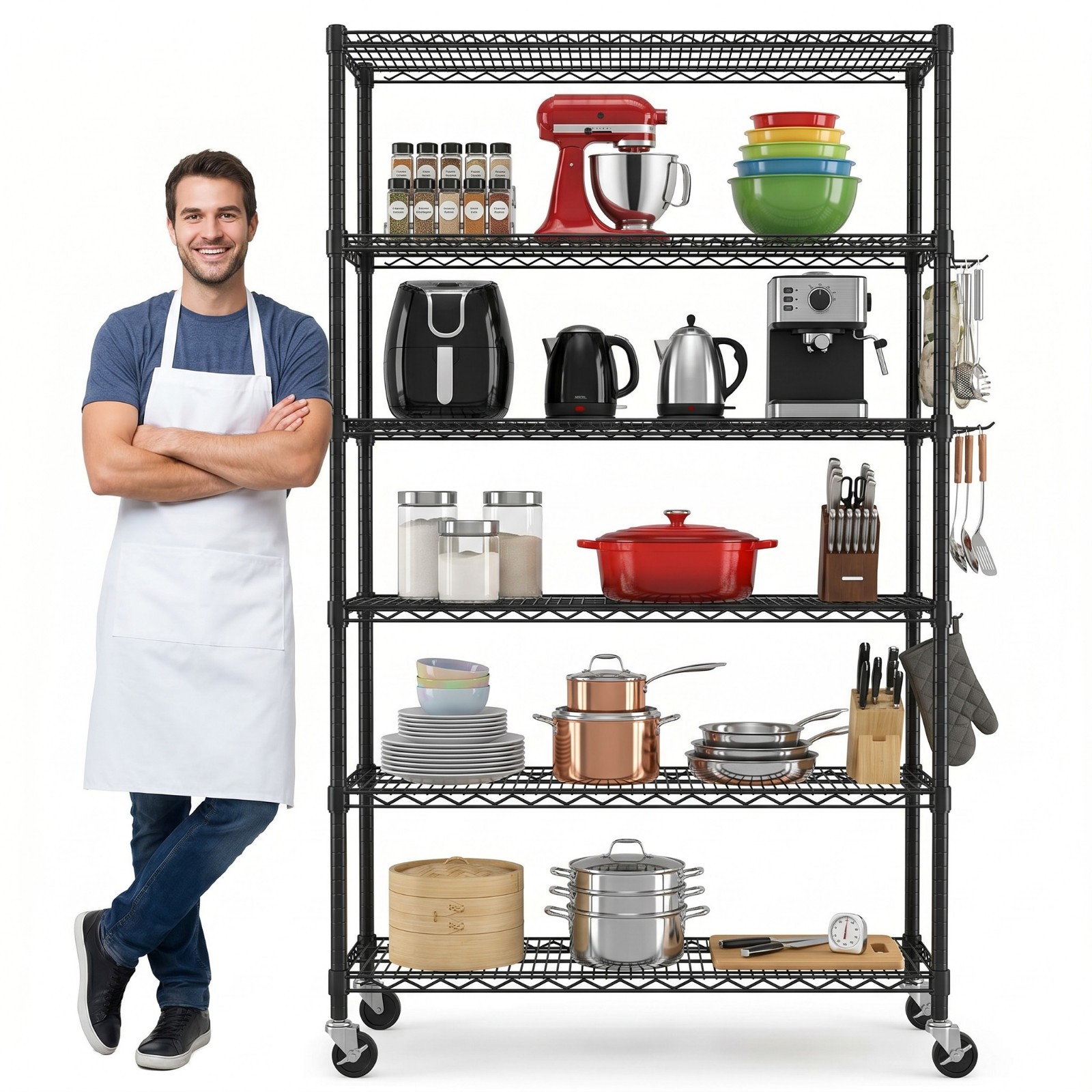 Wire Shelving Unit with Wheels Steel 5/6Tier Heavy Duty Layer Rack Storage Metal