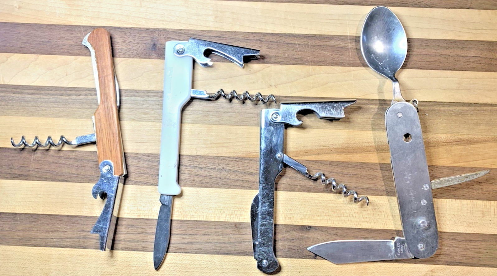 Lot 4 Vintage Corkscrew Multi-Tool Knife Bonus Knife Included! Military Spoon