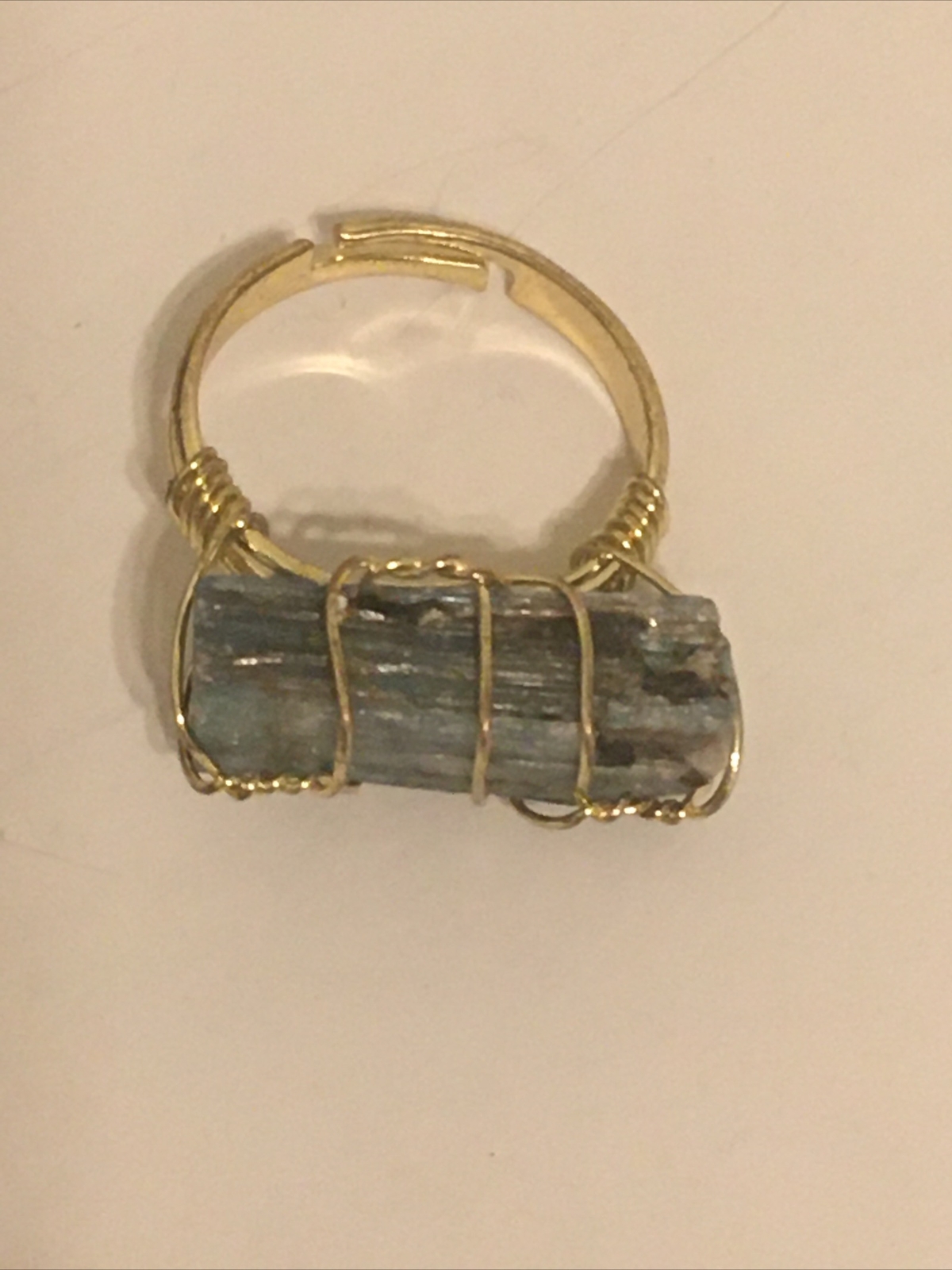 apatite raw stone wire wrapped ring adjustable to size 6,7 &8