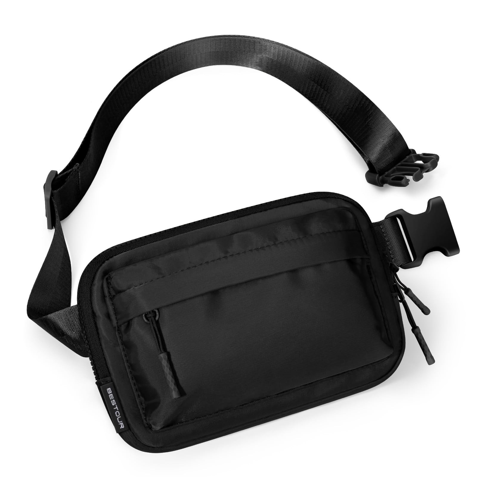 BesTour Fanny Packs for Women Men,Belt Bag with 3 Zipper Small, 1. Black