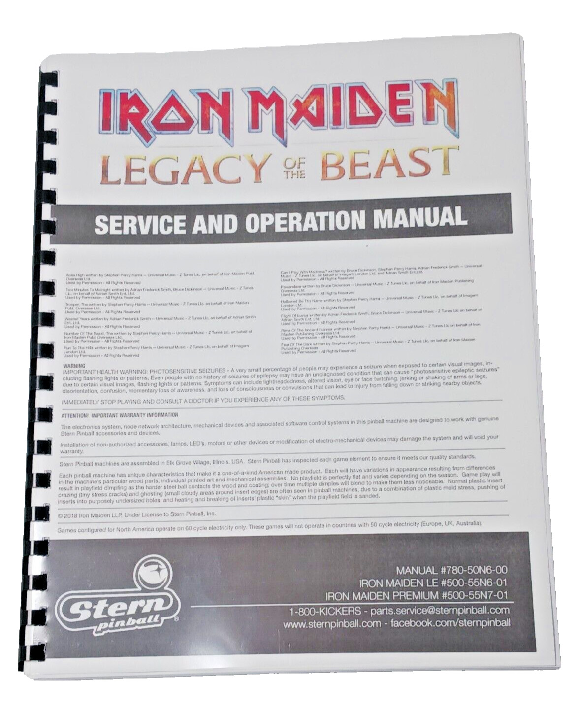 IRON MAIDEN,LE/Premium, STERN, SERVICE AND OPERATION MANUAL