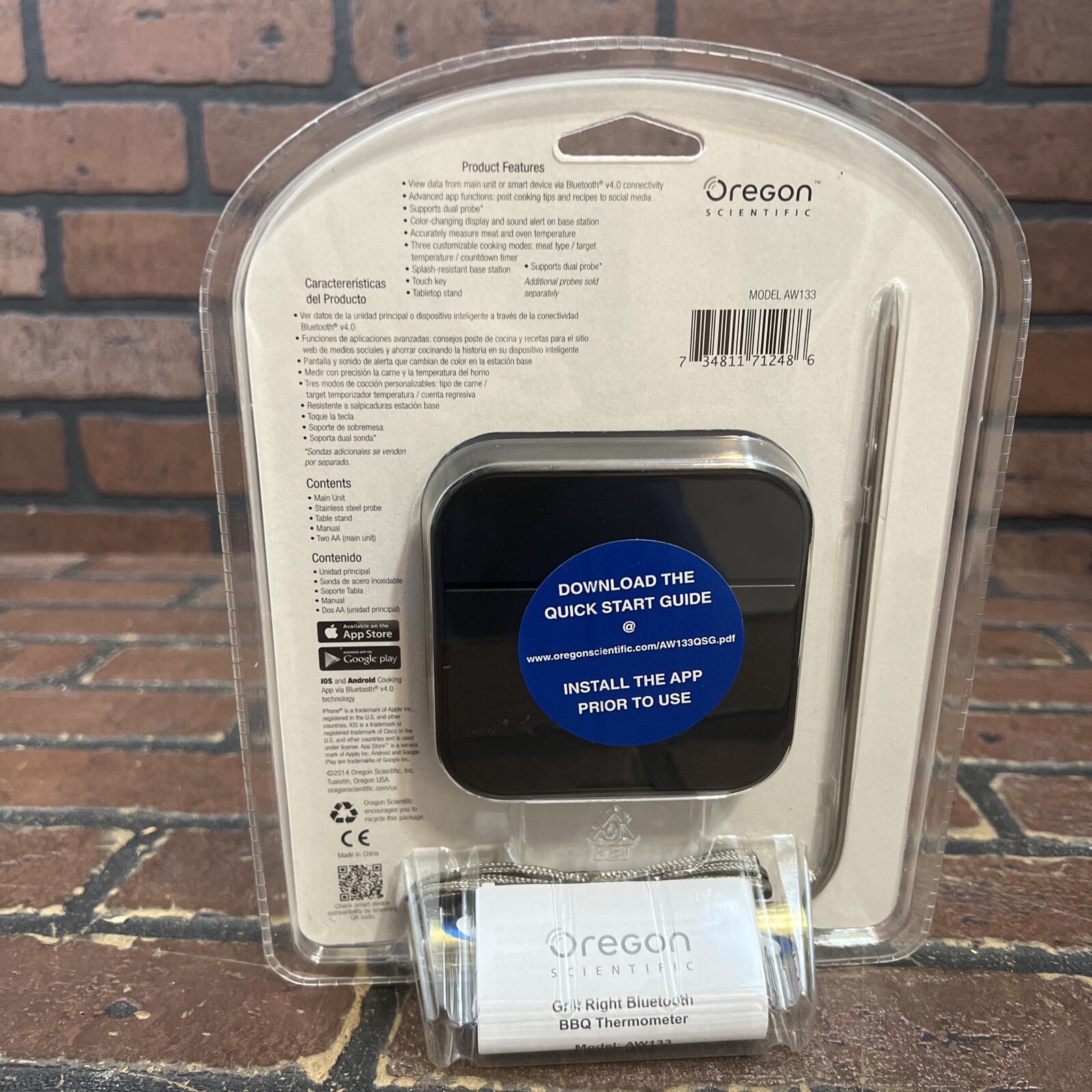 Oregon Scientific Grill Right Bluetooth Wireless BBQ Thermometer AW133 W/ Probe