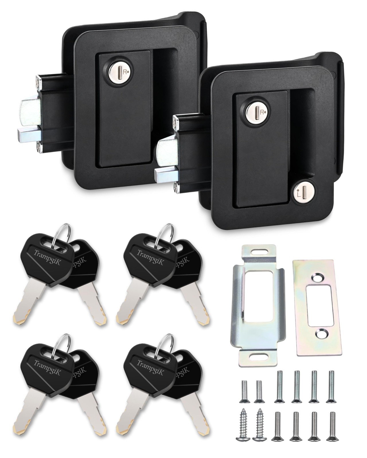 Camper Door Lock Replacement for RVs, Fits 3.65" x 2.95" Hole, 2 Locks + 8 Keys