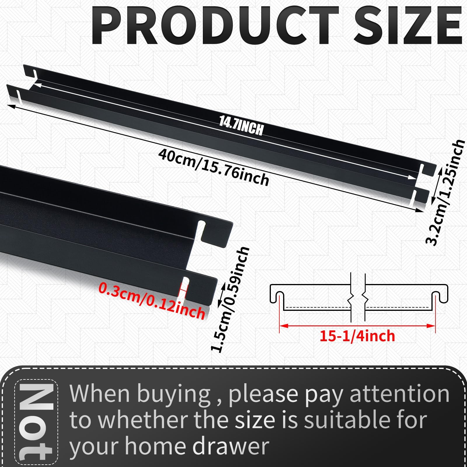 Peryiter 12 Pcs Front to Back Rails Lateral Drawer Hanging File Bar Black