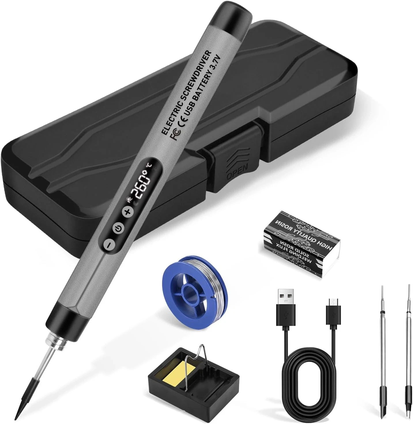 Kit cautin inalambrico usb recargable portatil lcd temperatura ajustable gris