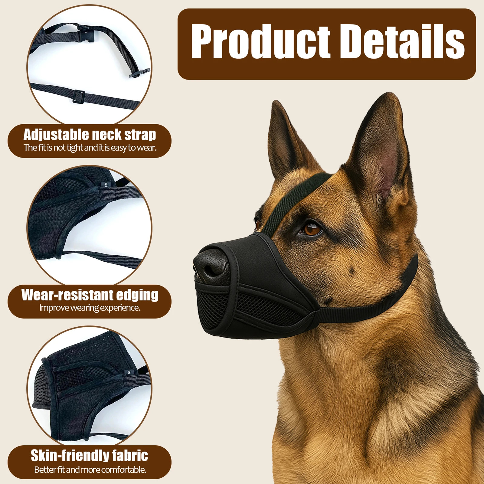 Dog Muzzle Mesh Breathable Going Out Walking Dog Bite Prevention Alarm Preve.