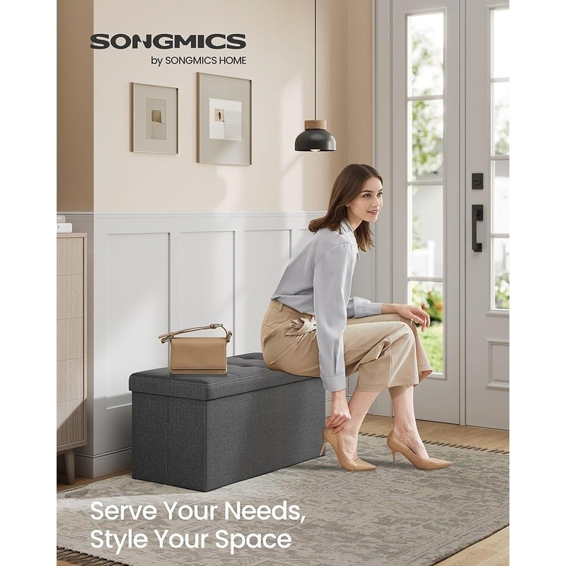 Foldable Storage Ottoman W/ Tufted Design MDF Bench Seat Living Room Bedroom New