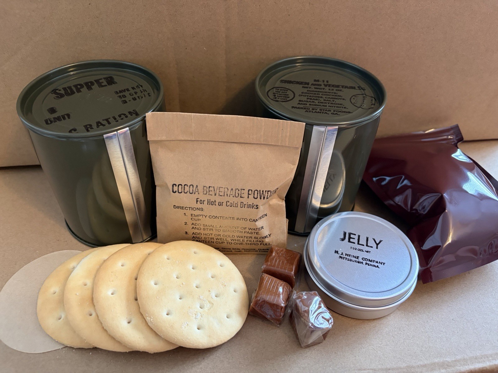 Late WWII OD C Ration SUPPER - Fully Edible, Reusable Historically Accurate