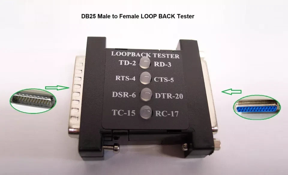 DB25 Male to Female Loop Back Tester with LED Indicators (Pan-Pacific AD-25LP)