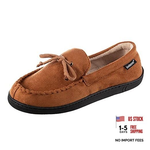 Men's Microsuede Moccasin Slipper with Cooling Memory Foam for 11-12 Cognac