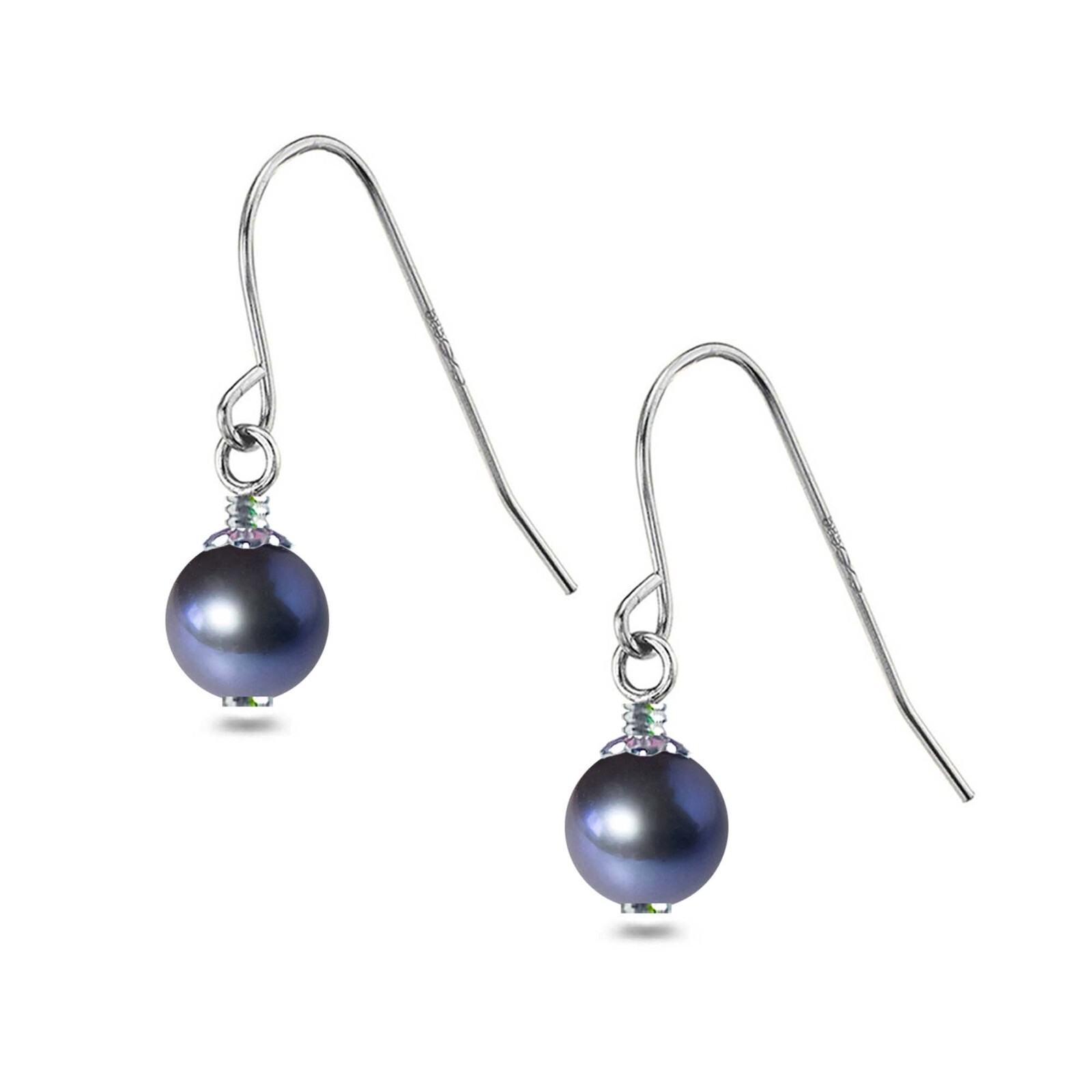 6-8mm Japanese Akoya Pearl Dangle Earrings Night Blue Pearl Hook Earrings Sets