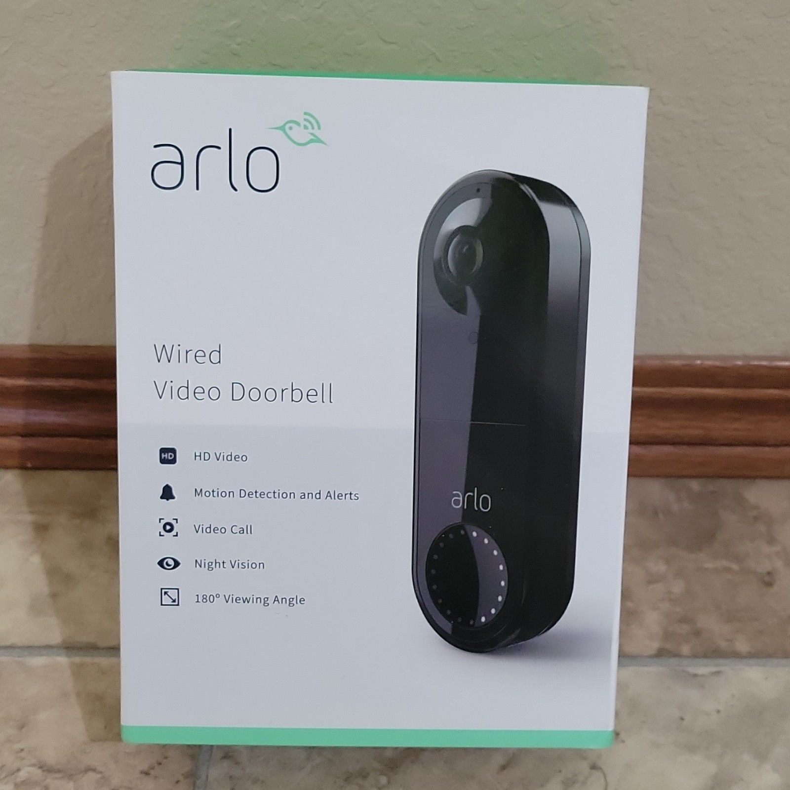 Arlo Wired Video Doorbell AVD1001B Black HD Video Motion Detection Alexa-Used