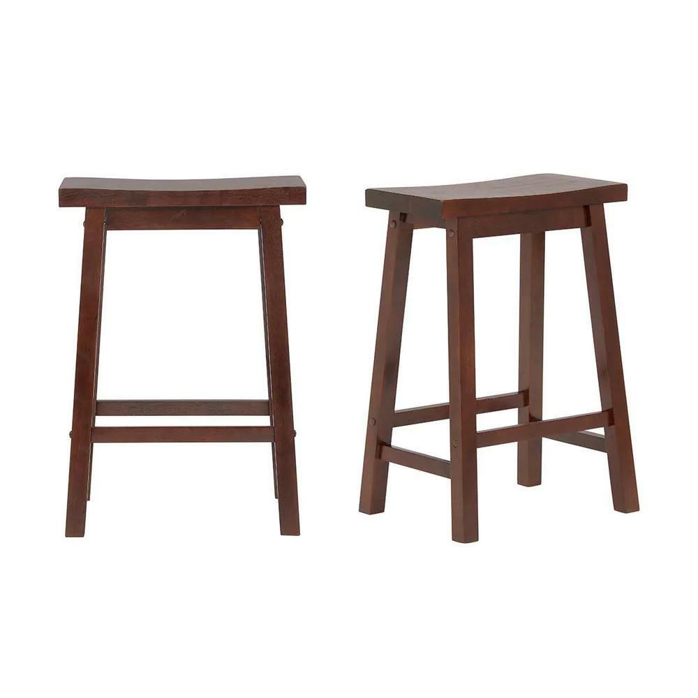 Walnut Finish Saddle Backless Counter Stool (Set of 2) (16.33 in. W x 24 in. H)