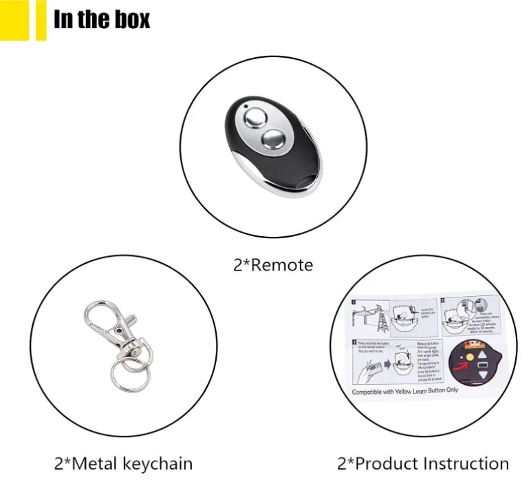 2PCs Garage Door Remote for Chamberlain Craftsman Liftmaster Yellow Learn Button