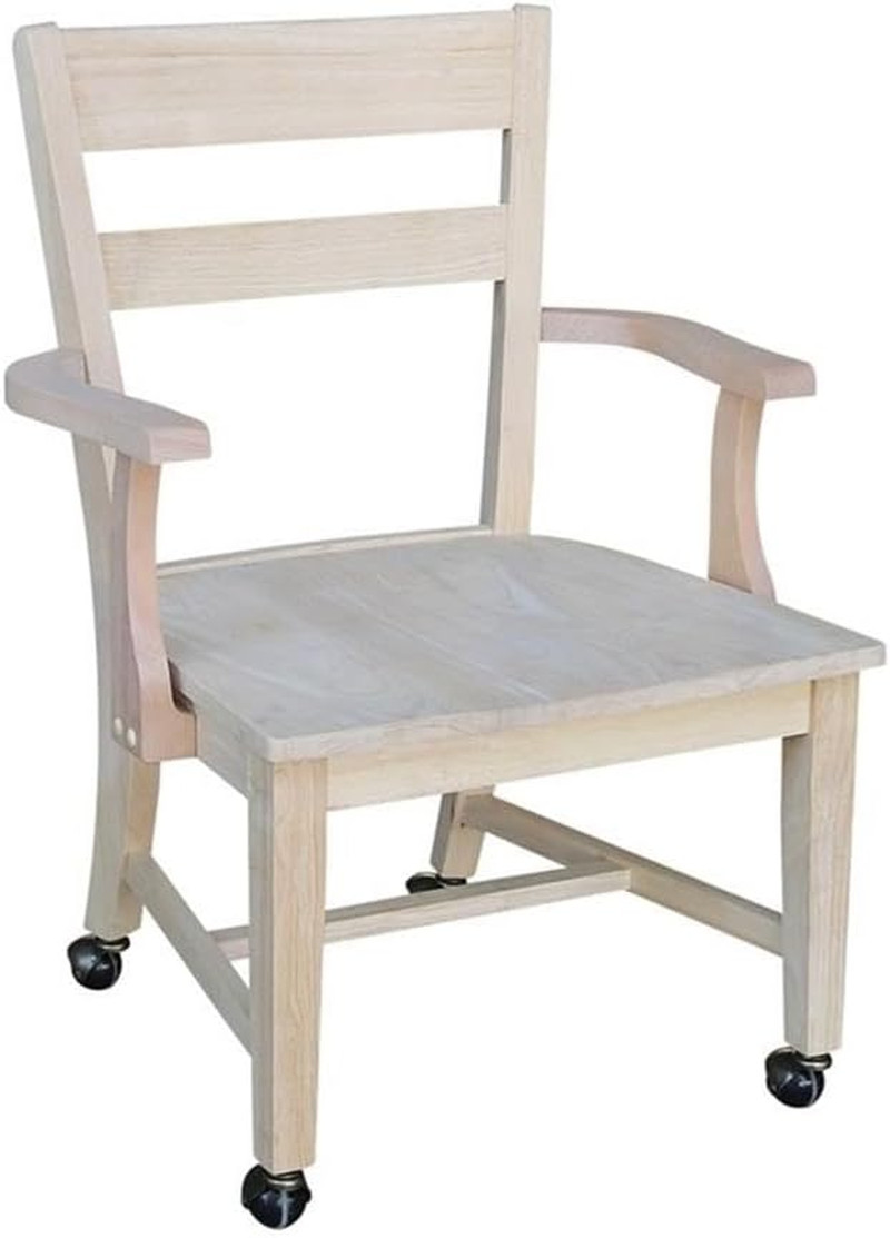 , Solid Wood Dining Chair with Casters, Unfinished, 225Lbs Wt Capacity, Solid Re