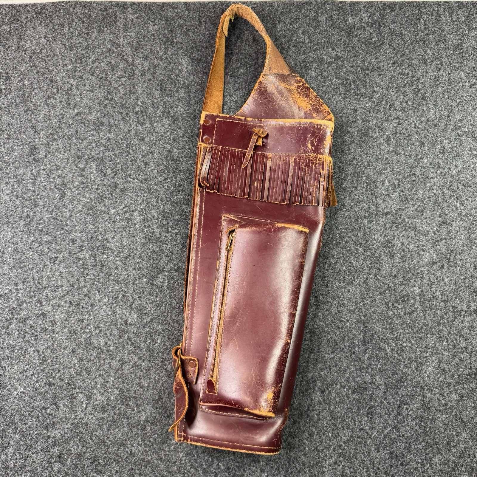 Vintage Leather Archery Arrow Quiver Brown Hip Belt Quiver Fringe Zipper Pocket