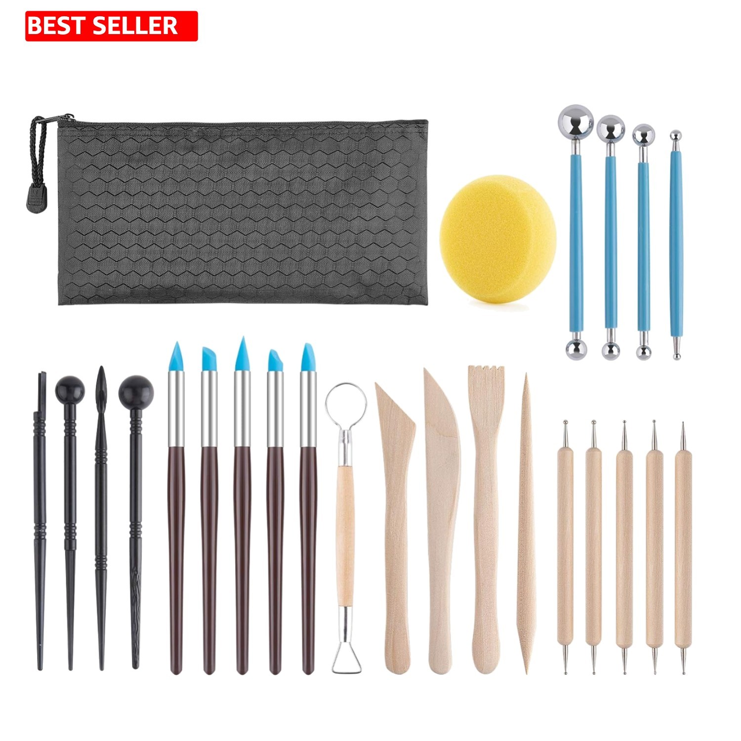 Versatile Clay Sculpting Tool Set - 25-Piece Kit for Adults, Black Storage Bag