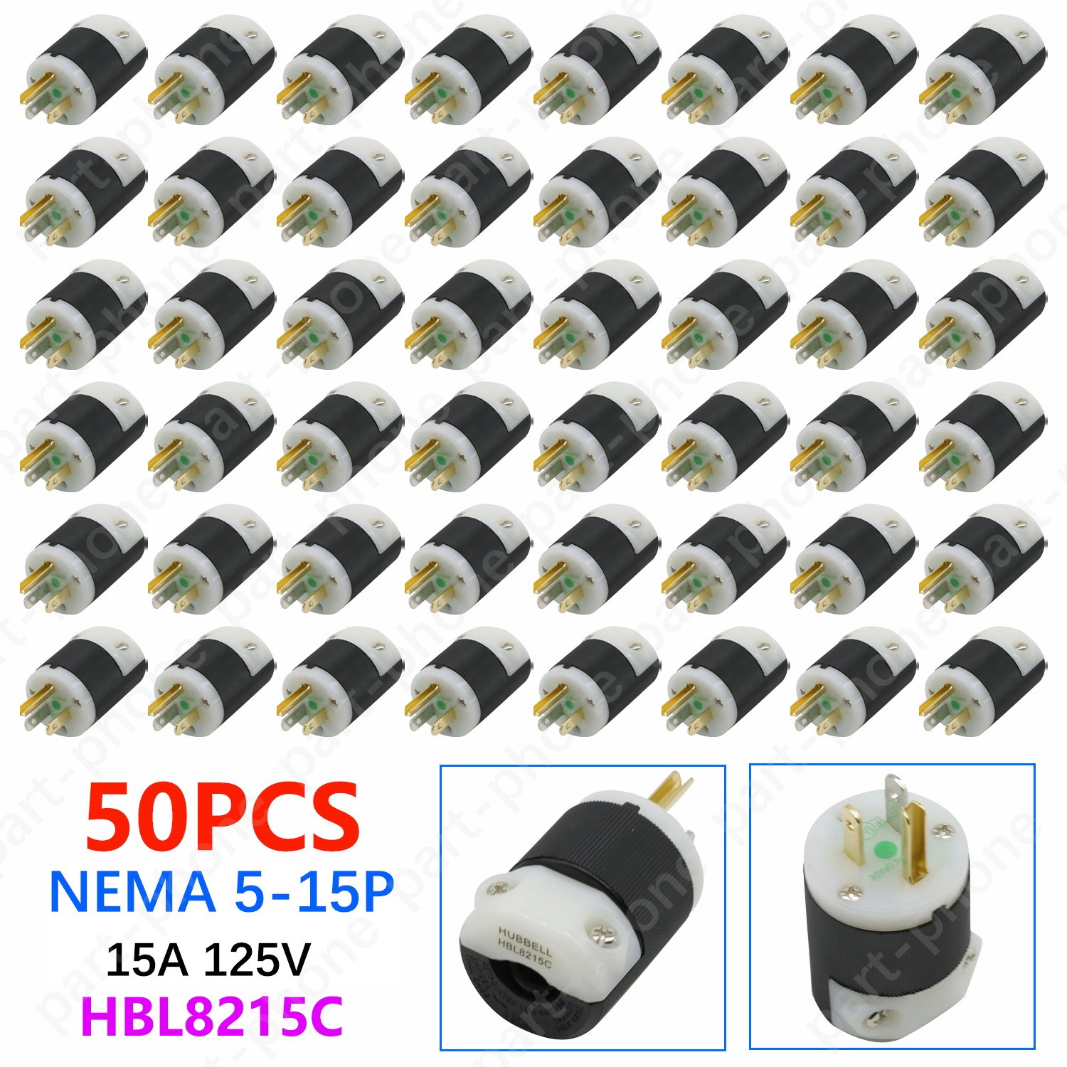 50Pcs HBL8215C COPPER male HUBBELL 15AMP 125VOLT 125V USA AMPS HOSPITAL GRADE