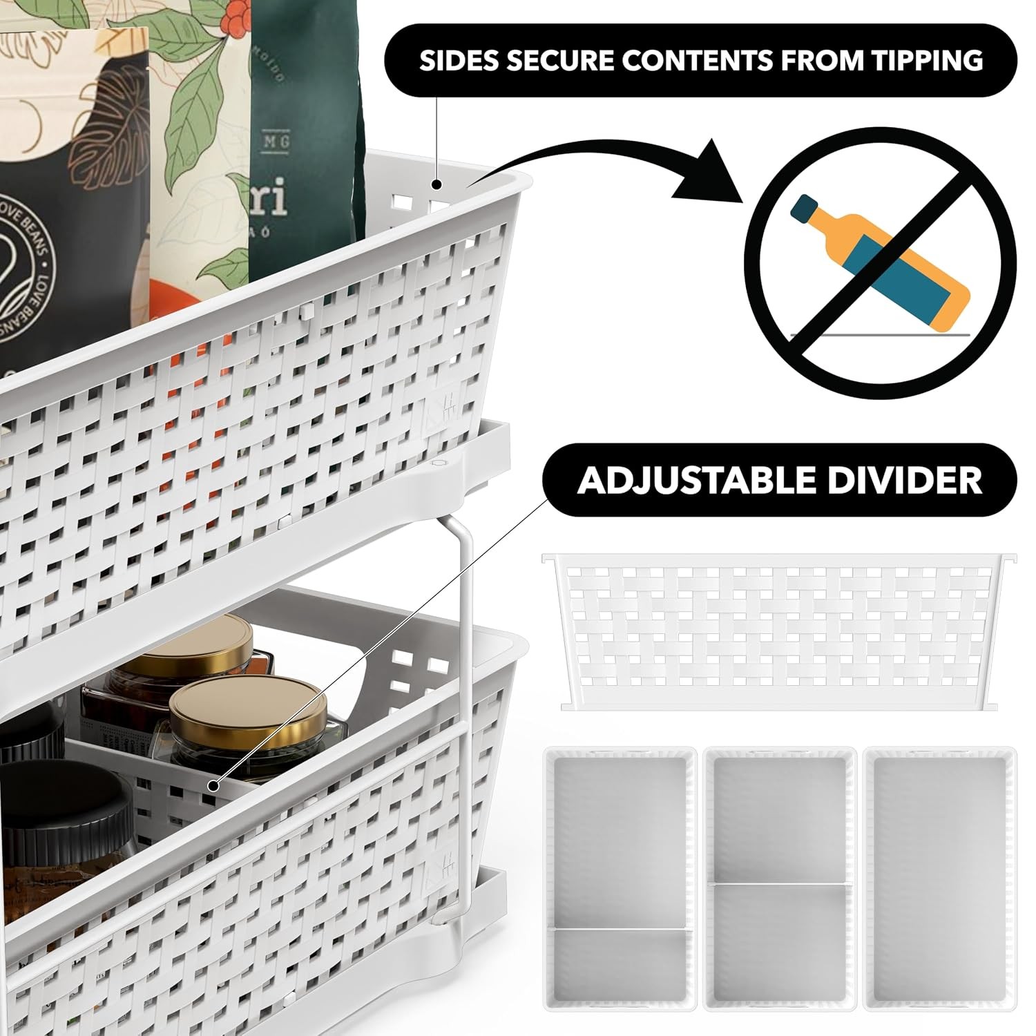 White Under Sink 2 Tier Sliding Drawer Kitchen Storage Cabinet