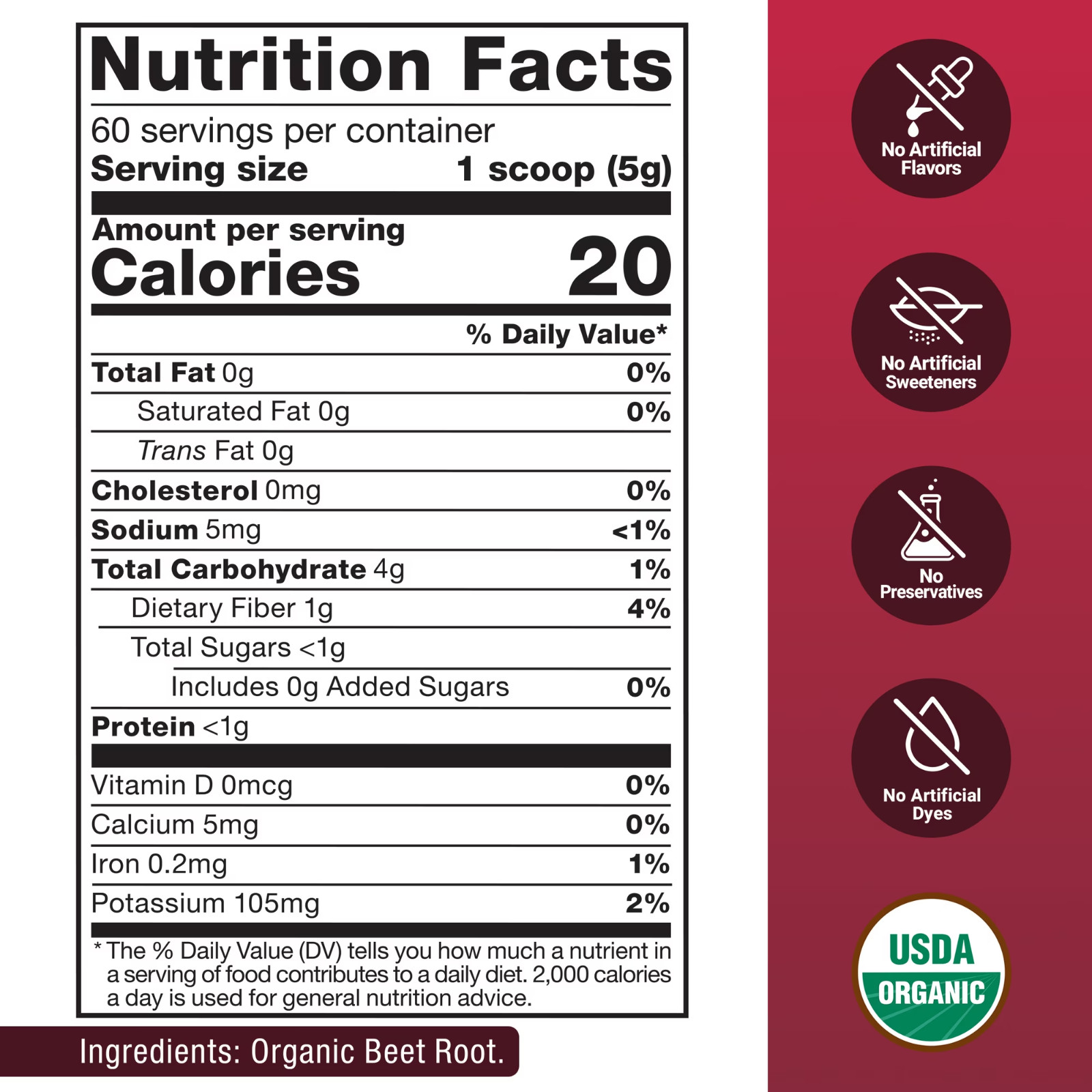 Force Factor Total Beets Organic Beet Root Powder Unflavored 60 Servings