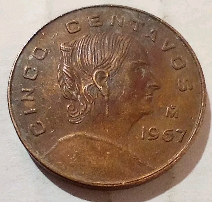 Cinco Centavos 1967 Mexico Coin Josefa Ortiz De Domínguez Aguila Cascabel Nopal